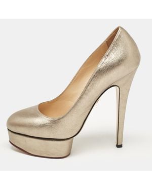 Charlotte Olympia Metallic Leather Dolly Platform Pumps - Natural