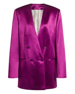 Alberta Ferretti Double-Breasted Shiny Satin Jacket With Finish - Purple