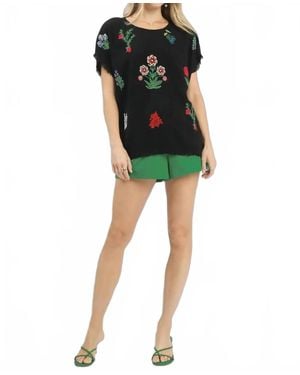 Umgee Linen Embroidered Top - Green