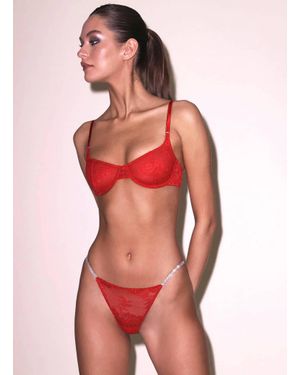 Fleur du Mal Crystal Bouquet Lace V String Panties - Red