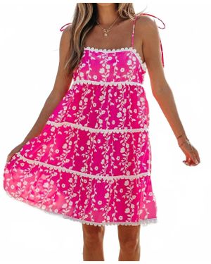 Aapparella Floral Print Trim Dress - Pink