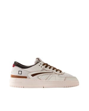 Date Perforated Suede Low-Top Sneakers With Colorblock Design - Brown