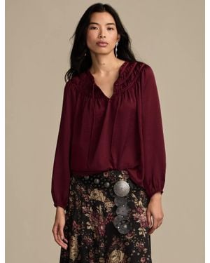 Lucky Brand Ruched Peasant Top - Red