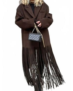 Mccolin Fringe Hem Tailored Coat - Black