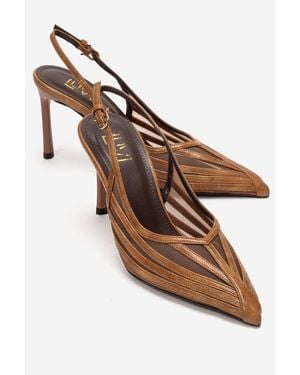 Prologue Shoes Eleana Slingback Mesh Stiletto Pump - Brown