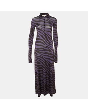 Palm Angels Zebra Print Jersey Maxi Polo Dress - Blue