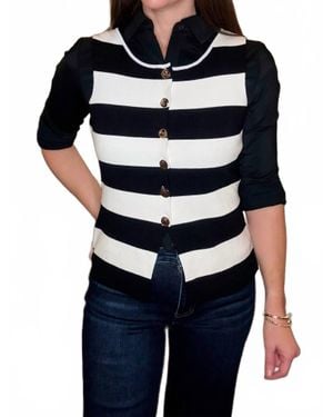 Evenuel Striped Button Up Knit Top - Blue