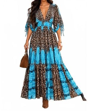 SurelyMine Serengeti Rust Animal Print Maxi Dress - Blue