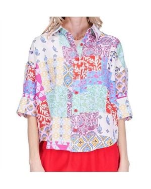 J joy Button Short Sleeve Shirt - Red