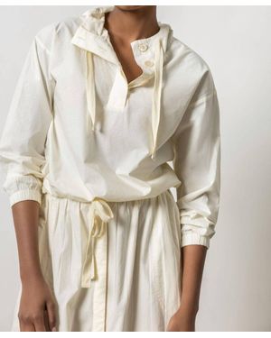 Lilla P Poplin Hoodie Top - Natural