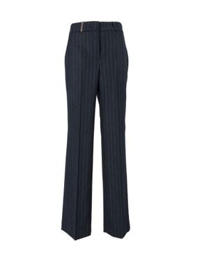 Peserico Virgin Wool-Blend Pinstripe Straight-Leg Pants - Blue