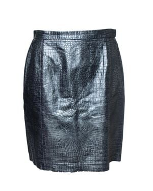 ESCADA Croc Embossed Metallic Leather Skirt - Gray
