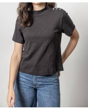 Lilla P Button Shoulder Mock Neck - Black