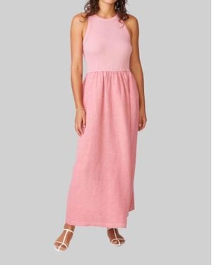 Stateside Linen Mixed Media High Neck Maxi Dress - Pink