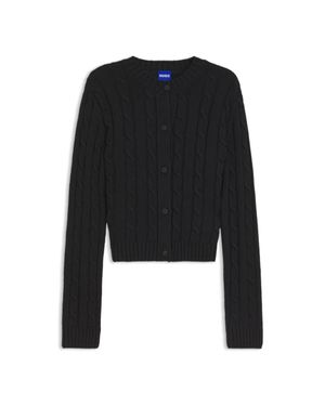HUGO Cable-Knit Cardigan With Button Closure - Black