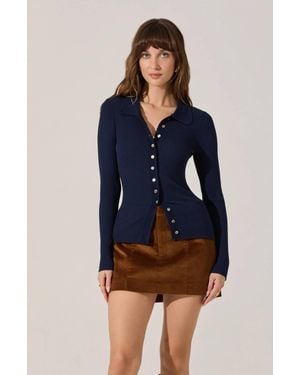 Astr Keren Collared Cardigan - Blue