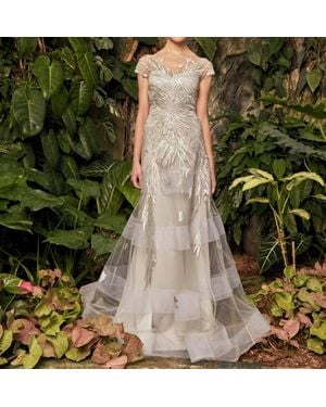 Alexander by Daymor Cap Sleeve Sequin-Ornate Embroidered Gown - Green