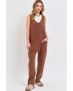 TRUEDAMES Mineral Washed Summer Jumpsuit - Red
