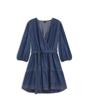 BOSS Balloon-Sleeve Dress With Wrap Front - Blue