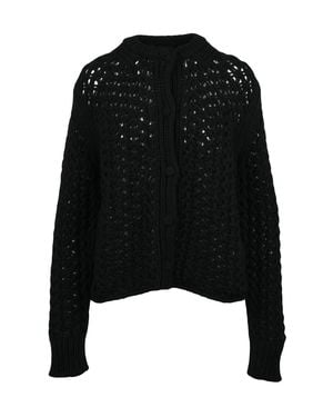 Jil Sander Cable Knit Crew Neck Wool Cardigan - Black