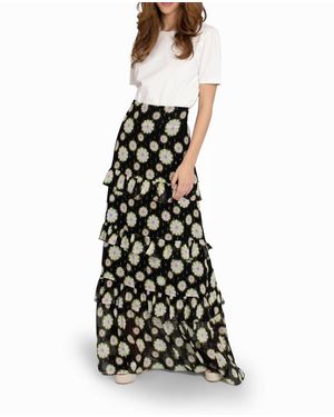 Nicole Miller Hazy Daisy Tiered Maxi Skirt - White