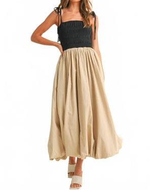 Miou Muse Hadley Contrast Balloon Midi Dress - Natural