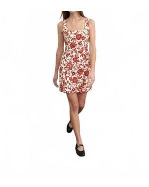 Moon River Lace Up Scallop Hem Mini Dress - Red