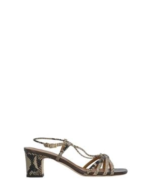 Julie Dee Snake Print Wide Heel Sandals - White