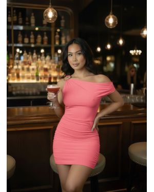 TRUEDAMES The Right Shoulder Is Gathered Mini Dress - Black