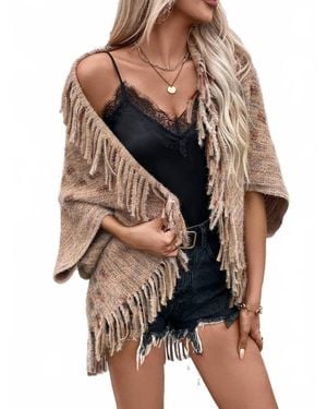 Faire Fringe Open Front Half Sleeve Cardigan - Natural
