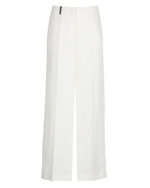 Peserico Ivory Linen Straight-Leg Pants - White