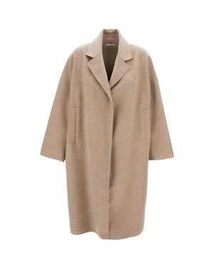 Dusan Single-Breasted Cashmere Coat With Open Front And Welt Pockets - Natural