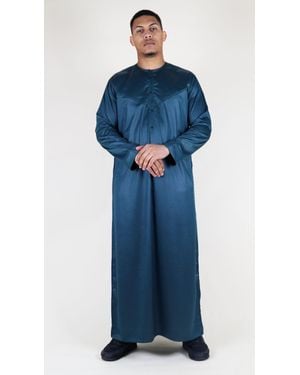 Arabic Thobes Thobe Robe Satin Emirati Islamic Jubba Eid Regular Fit - Blue