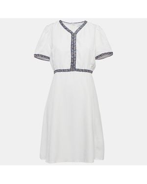 Sandro Crepe Tweed Trim Mini Dress - White