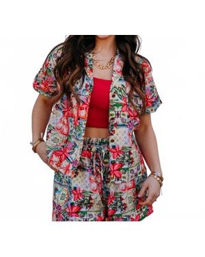 J joy Button Front Pocket Shirt - Red