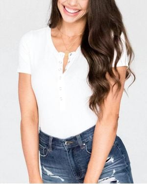 Grace and Lace Ribbed Henley Bodysuits - White