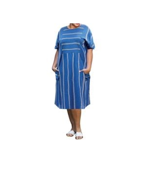 On The Plus Side Printed Short Sleeve Double Pocket Jaclyn Dress - Blue