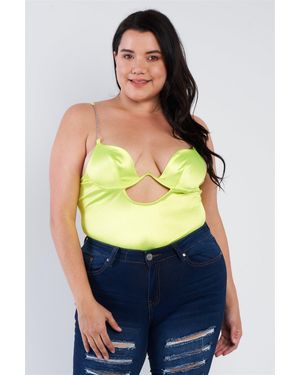 TRUEDAMES Plus Size Silk Chain Spaghetti Strap High Thong Center Cut Out Bodysuit - Green