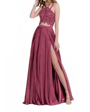 Alyce Paris Two Piece Double Halter Straps Crisscross Prom Dress - Purple