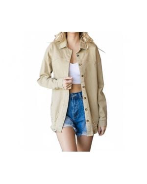 Veveret Distressed Button Down Shacket - Blue