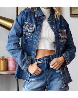 Jadyk Crystal Embellished Washed Denim Jacket - Blue