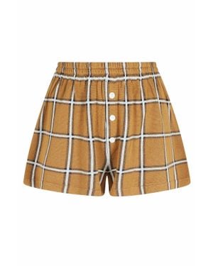 Guest In Residence Picnic Plaid Check Elastic-Waistband Silk-Blend Shorts - Natural