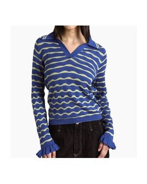 Damson Madder Silvia Cotton Merino Blend Polo Sweater - Blue