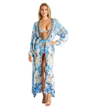 La Moda Clothing Cecily Wrap 2 Way Sleeve Maxi Dress - Blue