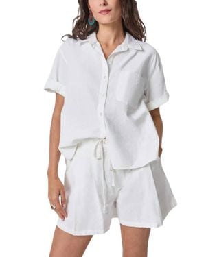 Lilla P Linen Blend Boyfriend Button Down Shirt - White