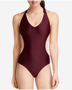 Danskin V-Neck Racerback Mesh Leotard One Piece - Purple