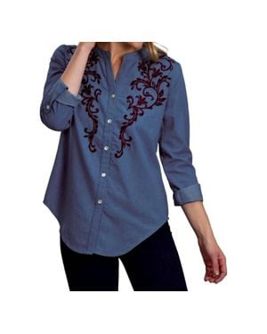 Roper Ladies Embroidered Denim Blouse - Blue