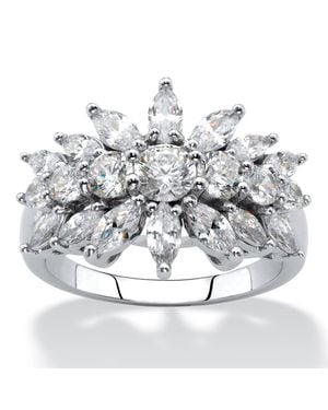 Palmbeach Jewelry 2.67 Cttw. Platinum-Plated Marquise-Cut Cubic Zirconia Starburst Cluster Ring - Metallic