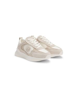 BOSS Suede-Trim Sneakers With Double B Monogram - White