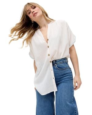Raffya Juneeta Crop Sleeve Button Down Shirt - White